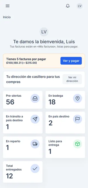 Inicio del cliente en el celular con el color de marca azul
