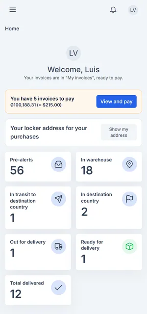 Customer home screen on a phone in the blue brand color
