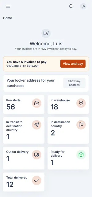 Customer home screen on a phone in the orange brand color